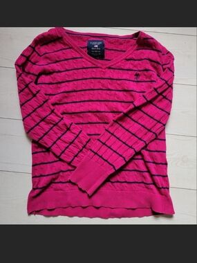 U.S. Polo Assn. Hot Pink Striped V-Neck Sweater